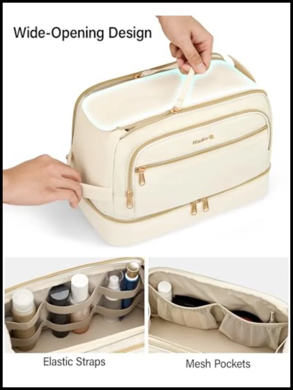 Large Dual-Layer Water-Resistant Cosmetic Bag, Toiletry Organizer for Travel,